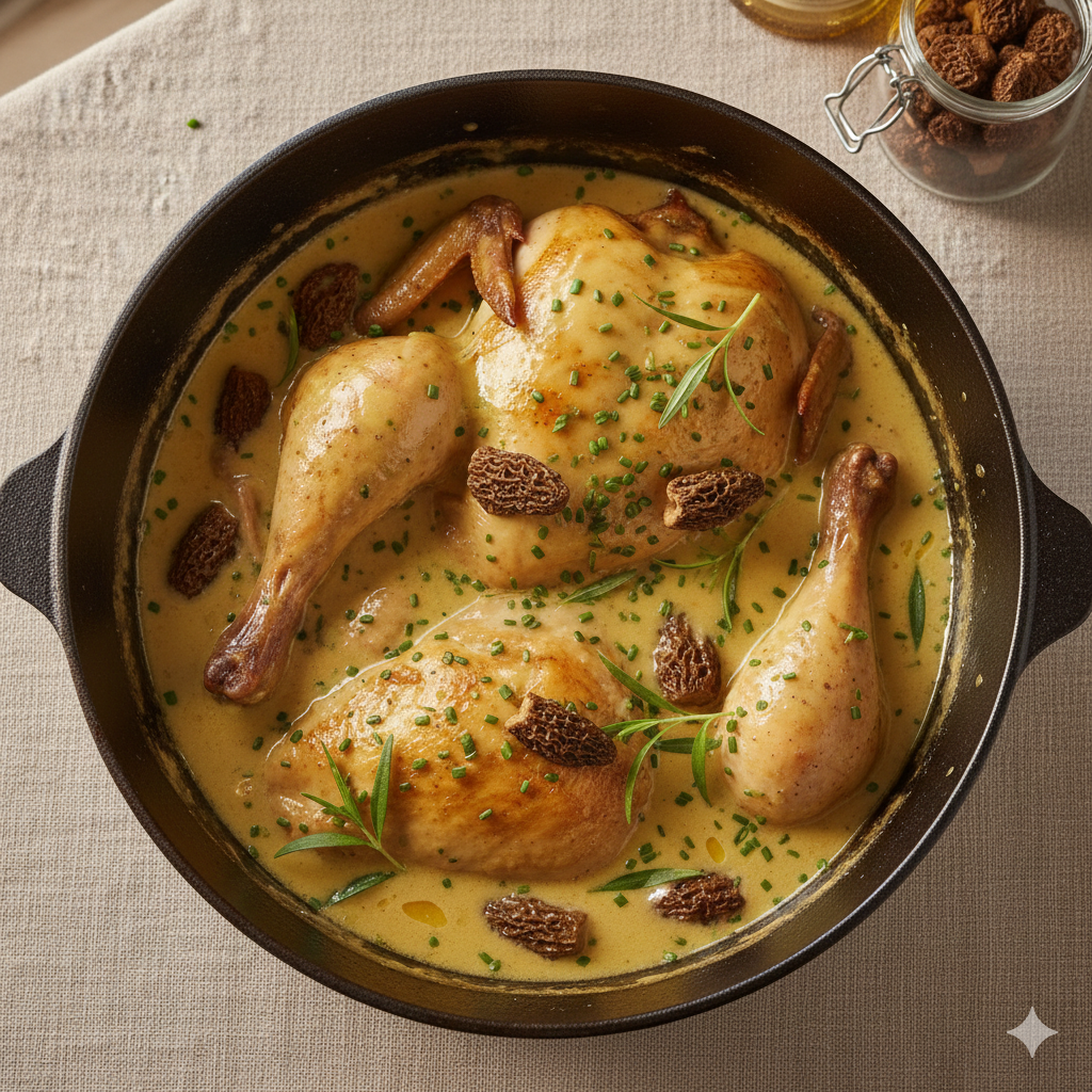 Poulet vin jaune & morilles